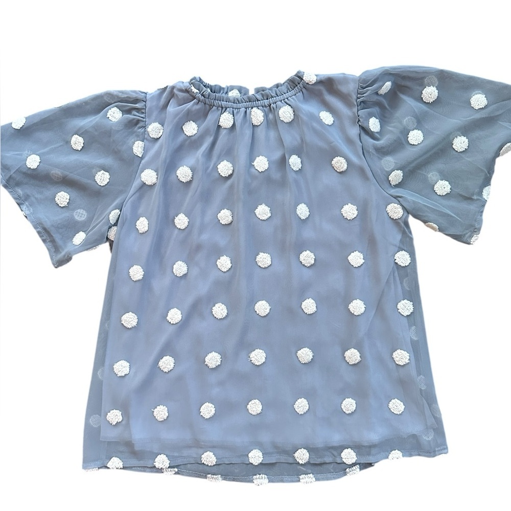 Unbranded Swiss Dot Chiffon Blouse Women XL Blue Excellent Flutter Sleeve Top‎